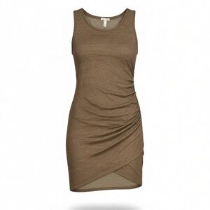 Leith Women's Sleeveless Dress Ruched Knee Length Tank Dress Light Brown Size Me